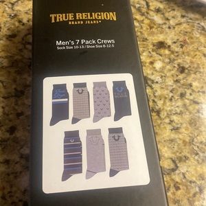 True Religion 7 Pack Crew Socks Gift Pack Shoe Sz 6 to 12-1/2
